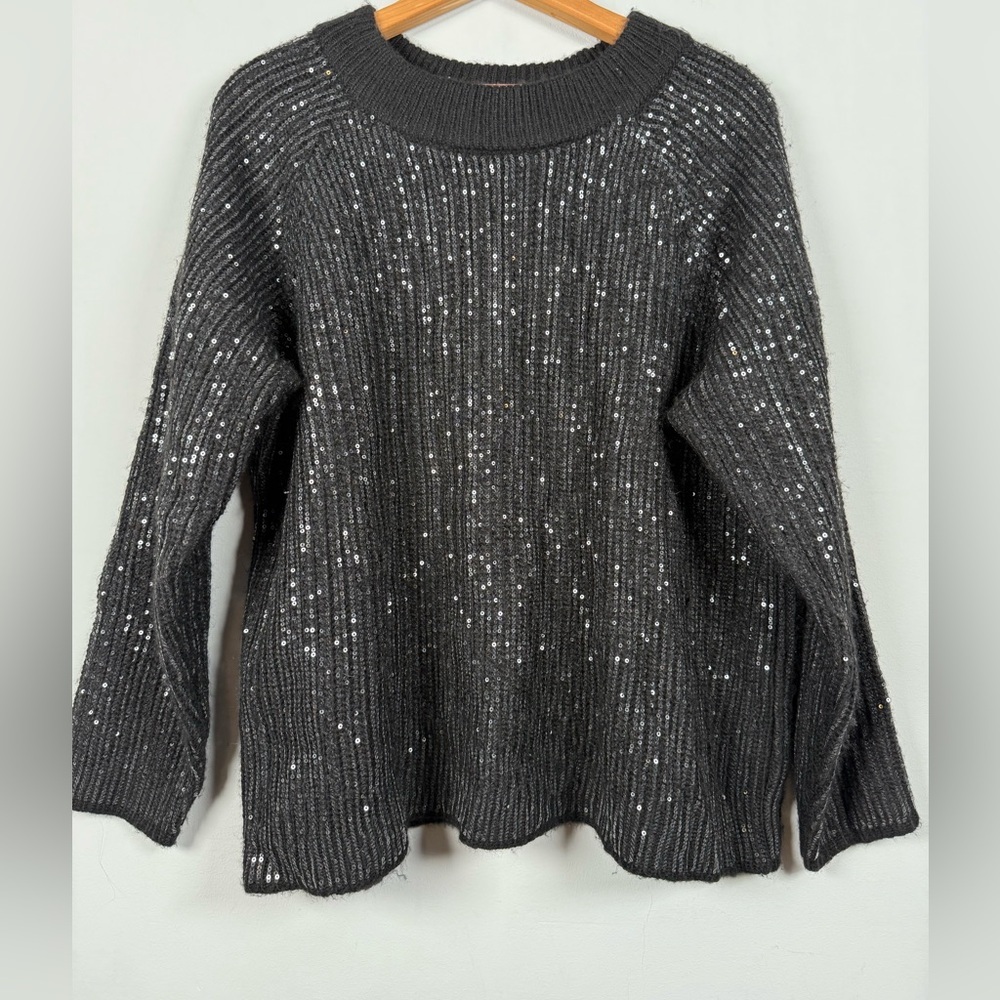 Crown & Ivy Black Sequin Sweater, Size PXL, Like New